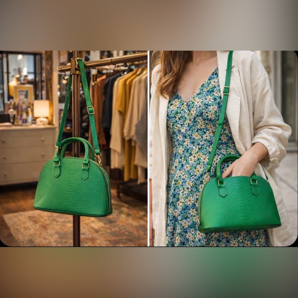 Green Dome Faux Croc Satchel Crossbody Bag